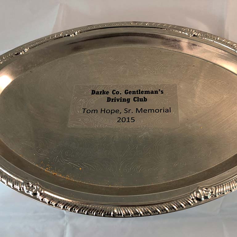 Tom Hope, Sr. Memorial Plate from the Darke County Gentleman's Driving Club